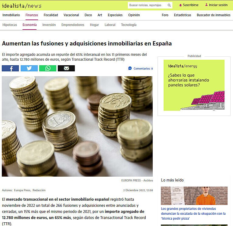 Aumentan las fusiones y adquisiciones inmobiliarias en Espaa